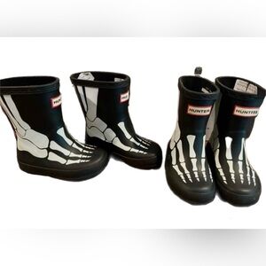 2 pairs of Hunter Black Skeleton Toddler Rain Boots size UK 4/ US 5
